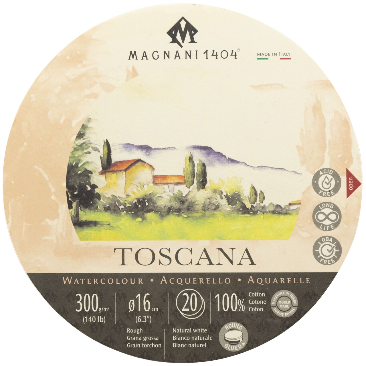 Magnani Aquarello Toscana Round Watercolor Block 6.3"-White 20 Sheets
